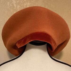 Brenda Abdullah Oversized Orange Fleece Beret with Velvet Headband, Size SM/MED